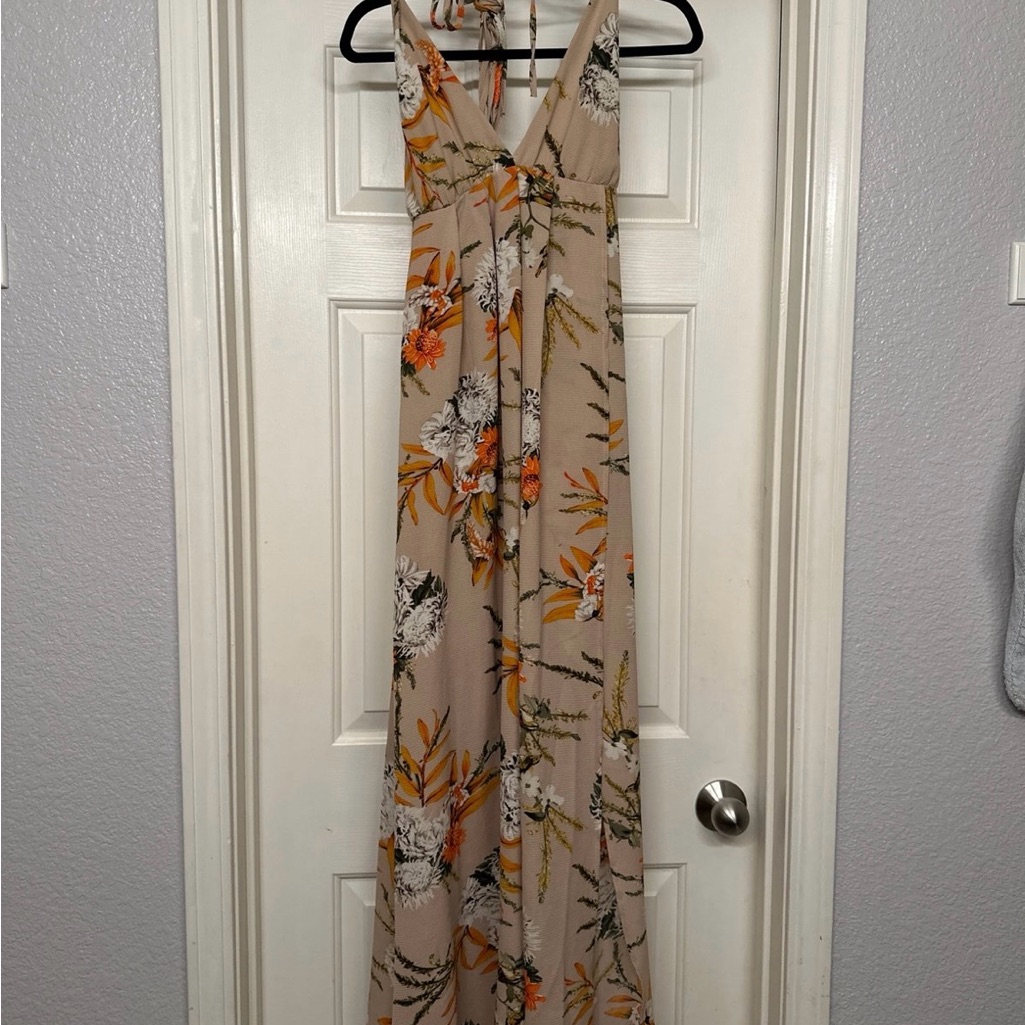 Floral Maxi Dress With Orange And White Accents